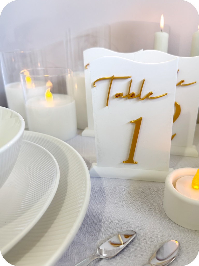 White With Gold Table Numbers